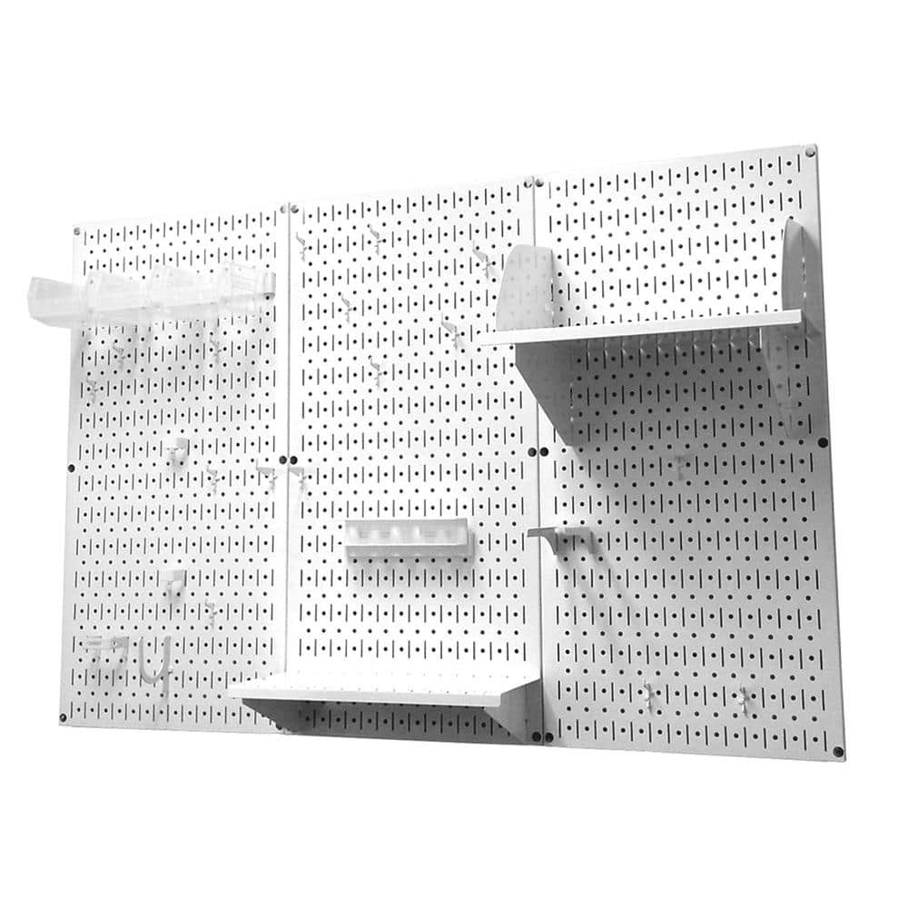 32 in. x 48 in. Metal Pegboard Standard Tool Storage Kit with White Pegboard and White Peg Accessories - Hercitys