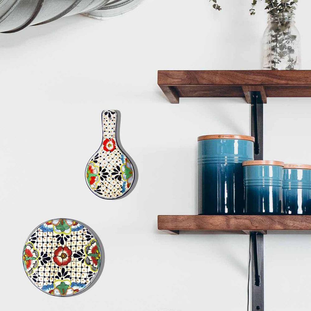 1-Piece Dots and Flowers Mexican Pottery Ceramic Spoon Rest - Hercitys