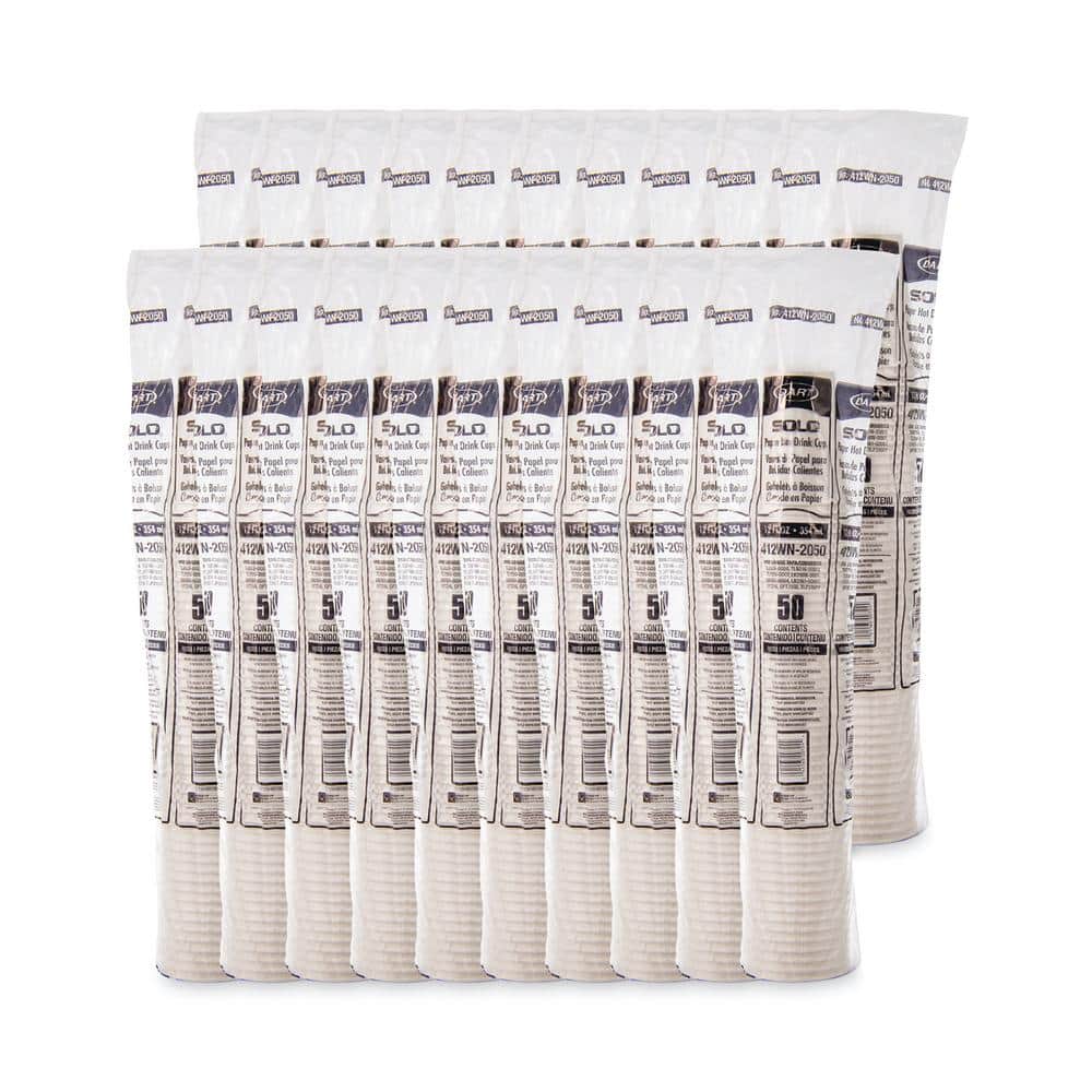 12 oz. White Single-Sided Disposable Paper Cups, Hot Drinks (50/Bag, 20-Bags/Carton) - Hercitys