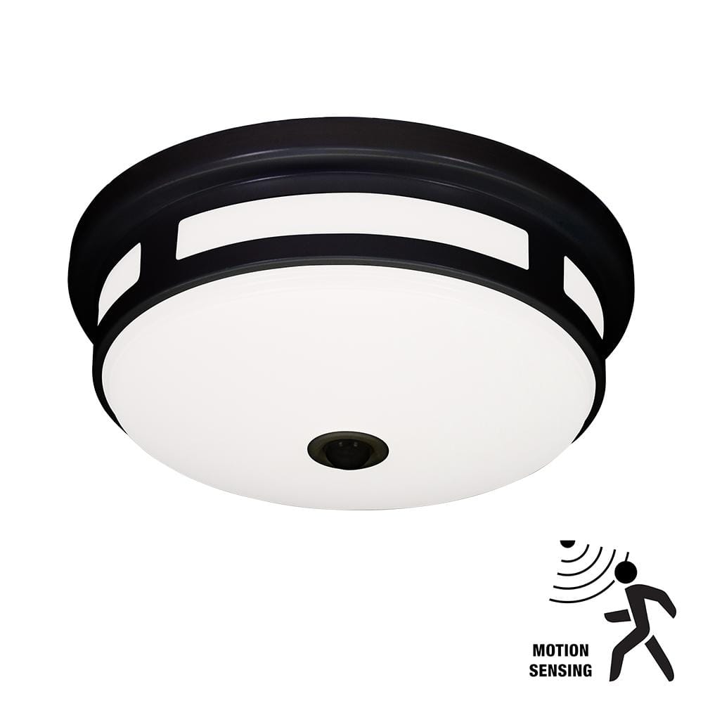 11 in. Round Black Exterior Outdoor Motion Sensing LED Ceiling Light 5 Color Temperature Options Wet Rated 830 Lumens - Hercitys