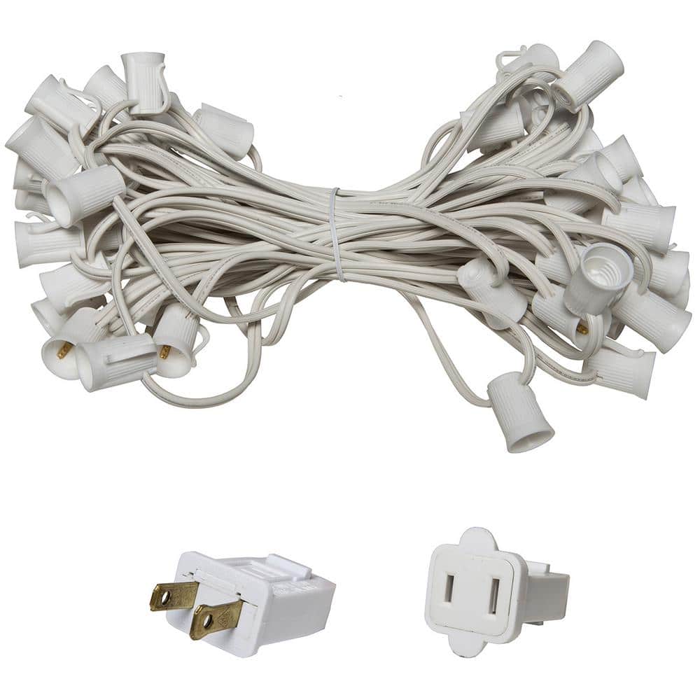 50 ft. C9/E17 White Wire Socket Stringer with 12 in. Spacing - Hercitys