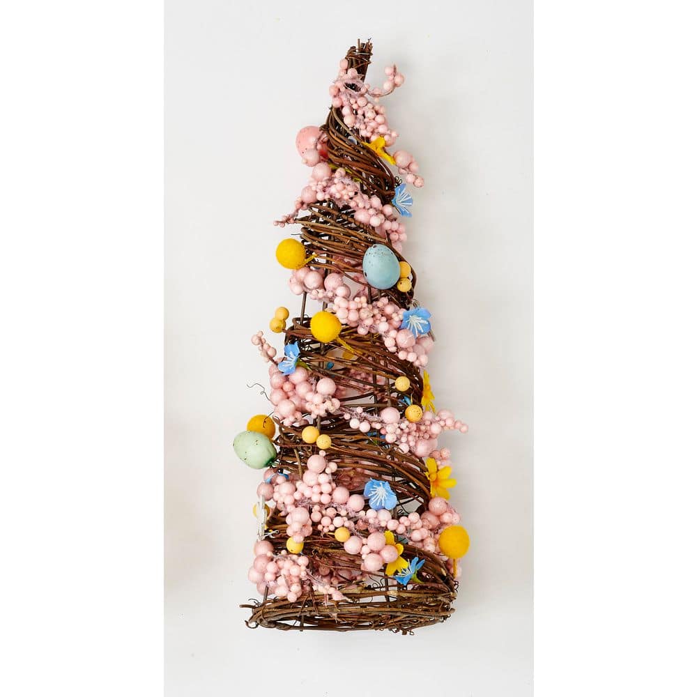 16 in Easter Tabletop Twig Tree with Eggs, Berries and Flowers - Hercitys
