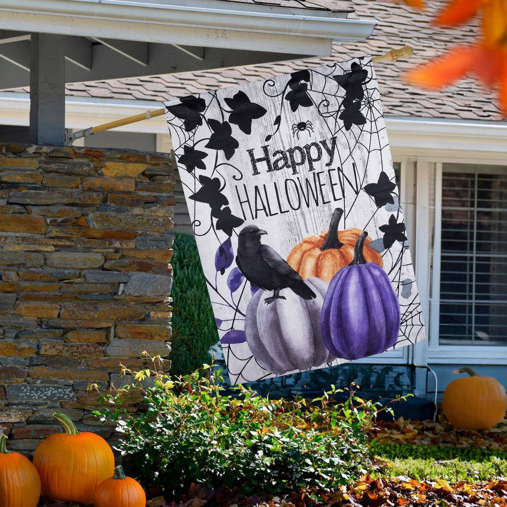 40 in. x 28 in. Pumpkins and Crow Happy Halloween Outdoor House Flag - Hercitys