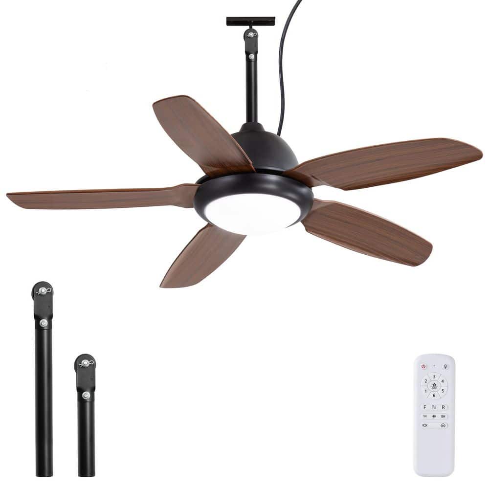 42 in. Wet Rated Outdoor Brown 3-Color LED 6-Speed Ceiling Fan with Light Kit and Remote Control DC Motor - Hercitys