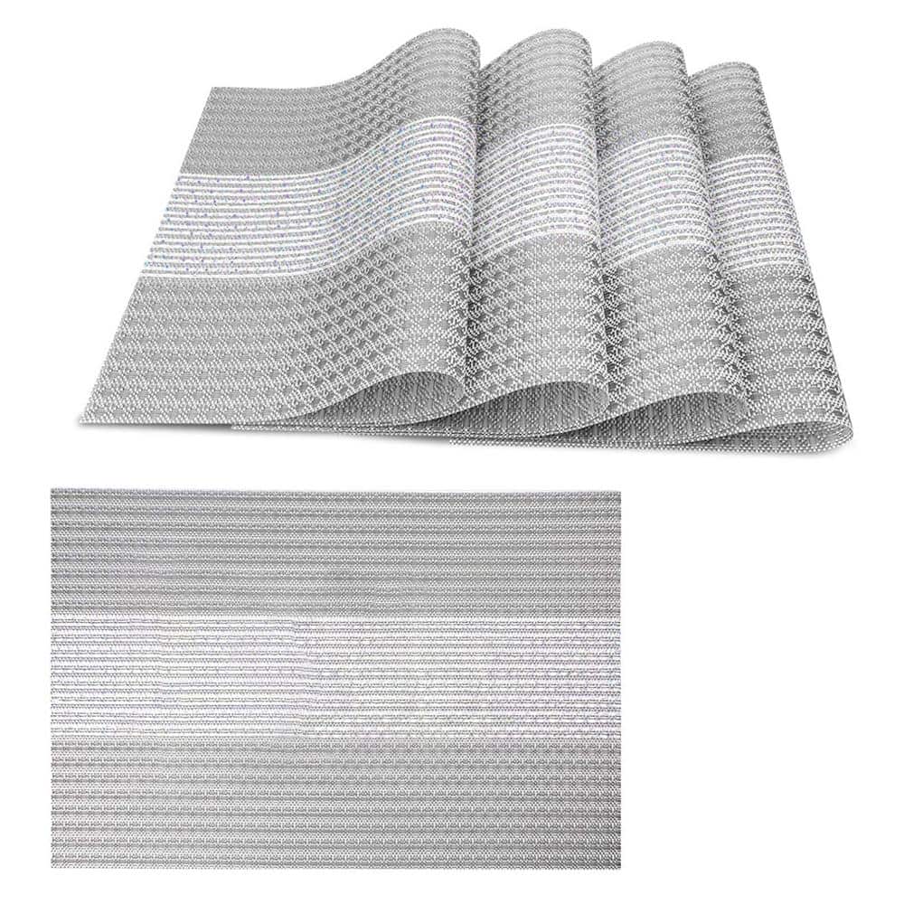 18 in. x 12 in. Grey Glitter Vinyl Weave Placemats (Set of 4) - Hercitys