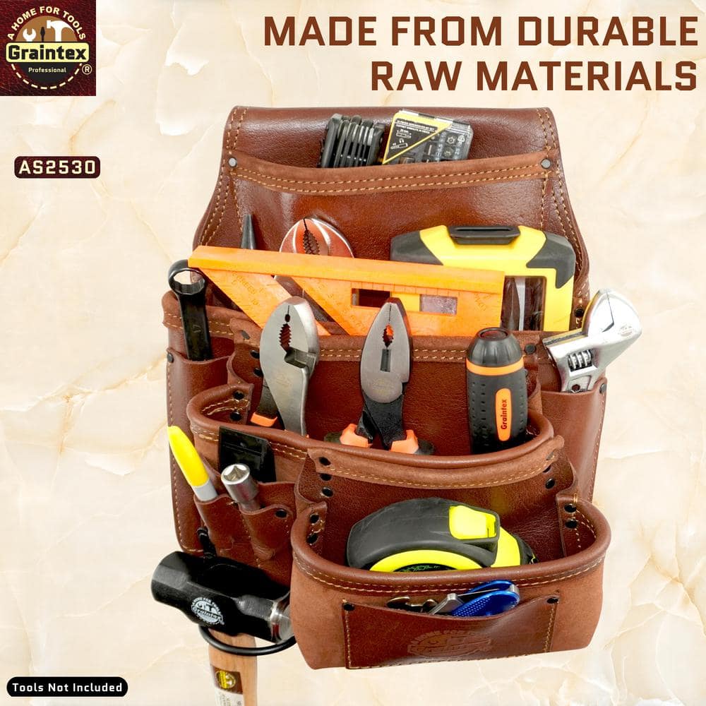 10-Pocket Right Handed Framers Professional Tool Pouch with Ambassador Series Top Grain Leather - Hercitys