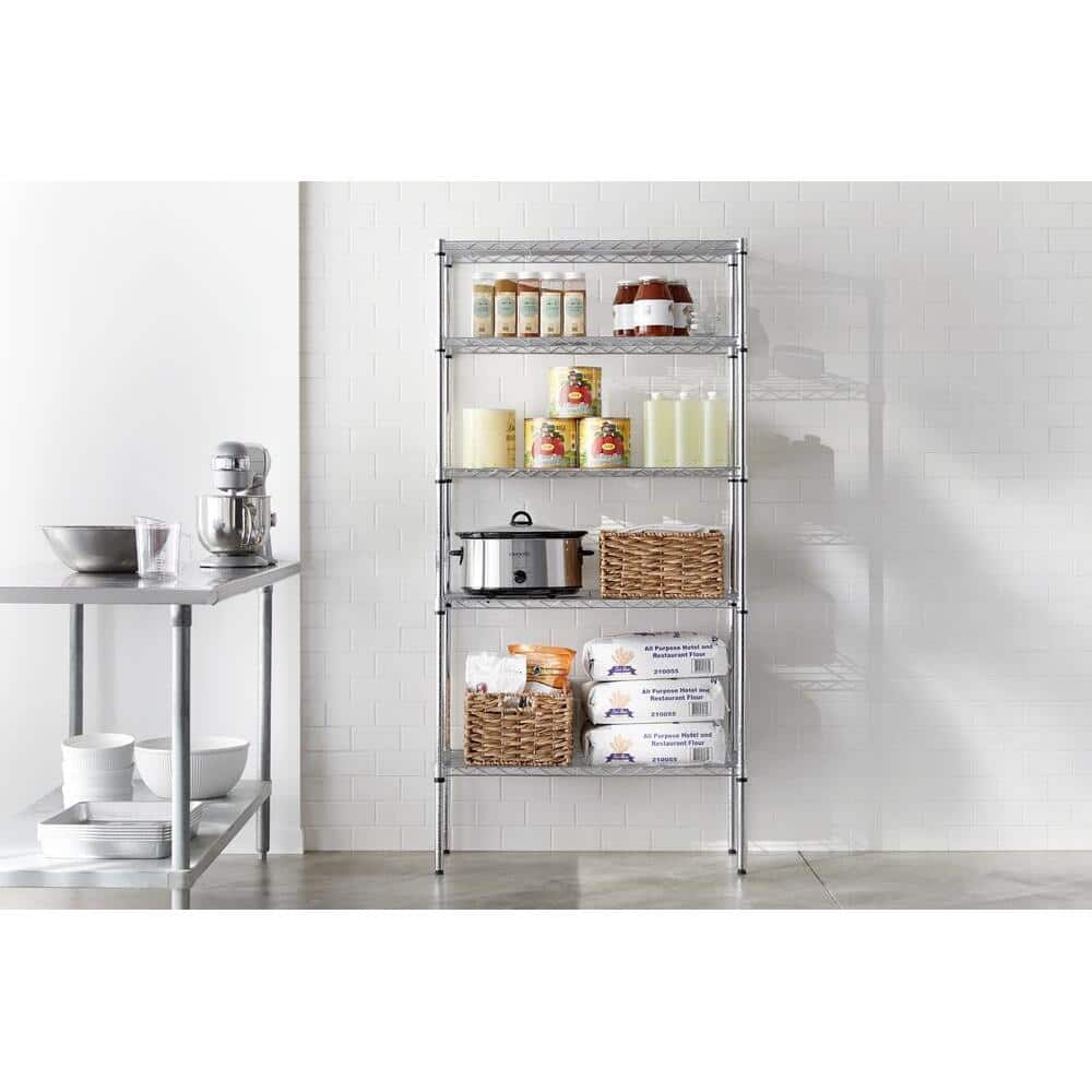 5-Tier Steel Wire Shelving Unit in Chrome (36 in. W x 72 in. H x 16 in. D) - Hercitys