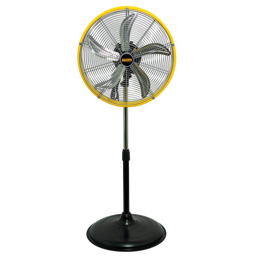 20 in. 3 Speeds High Velocity Pedestal Oscillating Fan in Yellow with 80° Oscillation, Height-adjustable - Hercitys