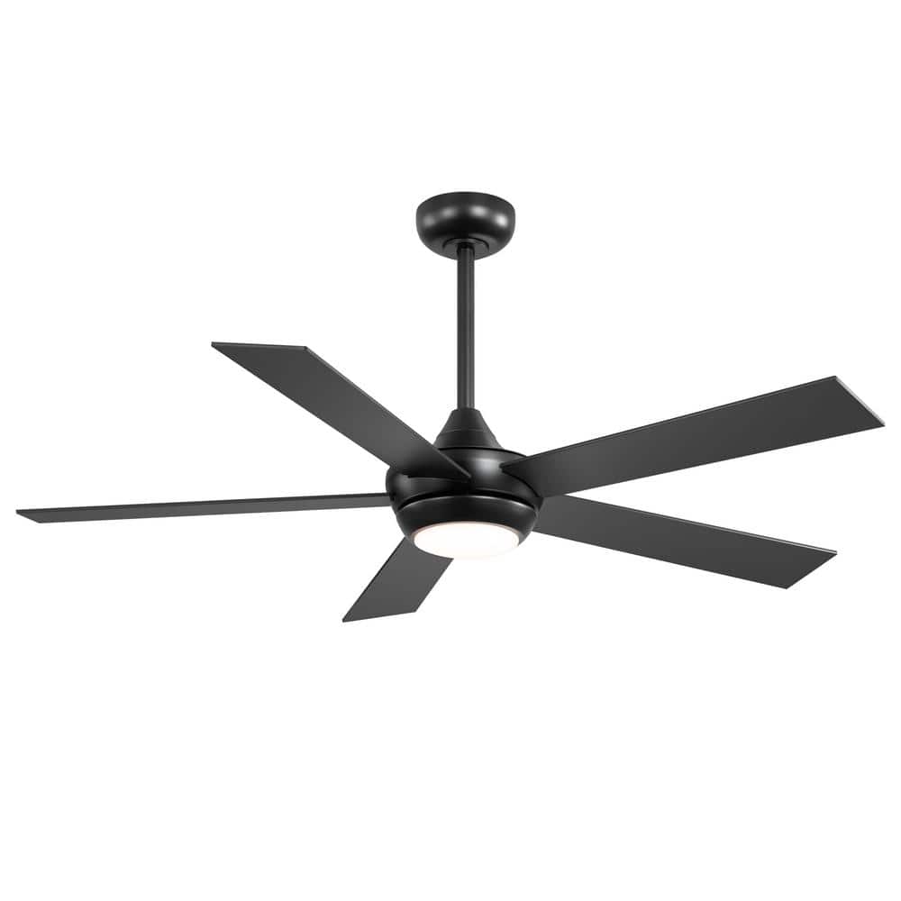 52 in. Indoor Matte Black Ceiling Fans with Adjustable White Integrated LED with 5-Black Blades and Remote Included - Hercitys