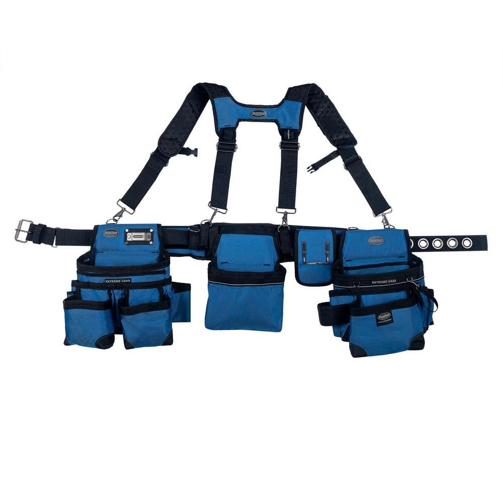 3-Bag Framer’s Suspension Rig Work Tool Belt with Suspenders in Royal Blue - Hercitys