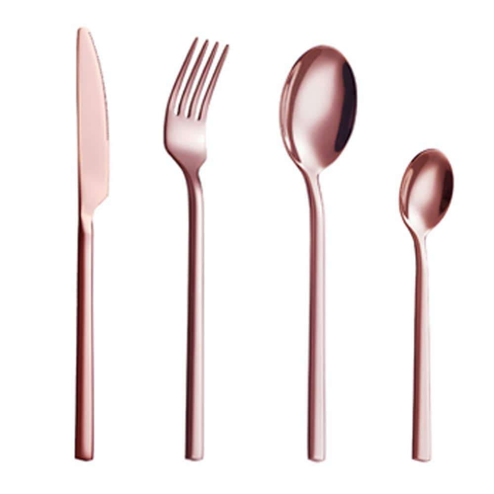 24-Piece 18/8 Rose Gold Stainless Steel Flatware Set Knife Fork Spoon Set (Service for 6) - Hercitys