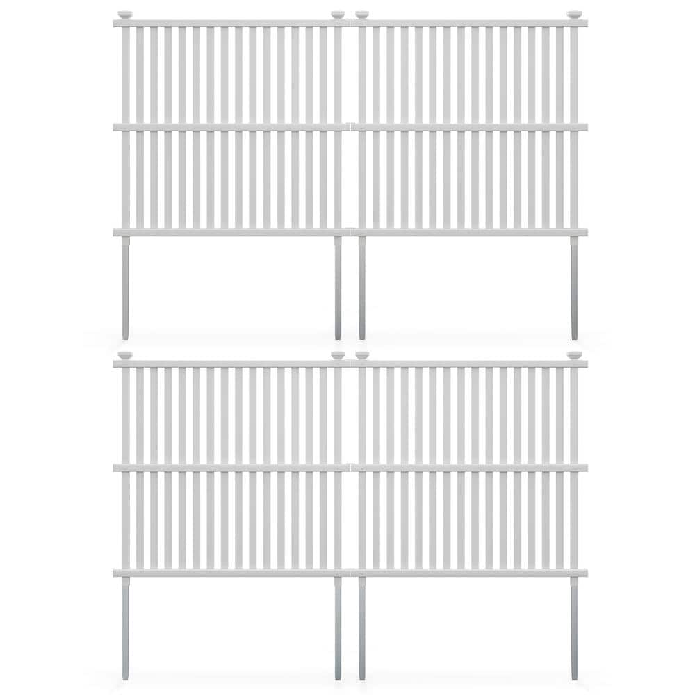 45 in. Plastic Garden Fence in White with Metal Ground Stakes Slat Spacing Sturdy(4 Panels) - Hercitys