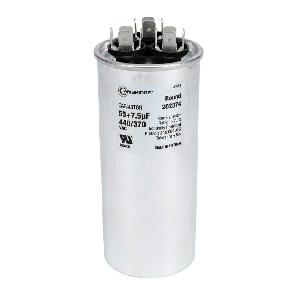 1.97 in. x 1.97 in. x 4.53 in. Aluminum 55 Plus 7.5 MFD, 440-Volt/370-Volt Dual Round Run Capacitor (1-Pack) - Hercitys