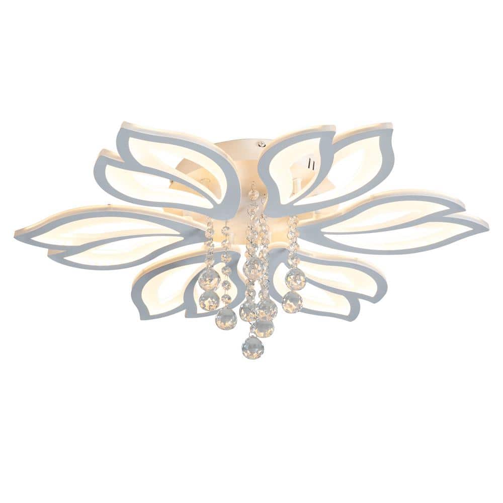 27.5 in. White Acrylic Dimmable Modern Flush Mount Ceiling Light  6-Head Flower Light Fixture - Hercitys