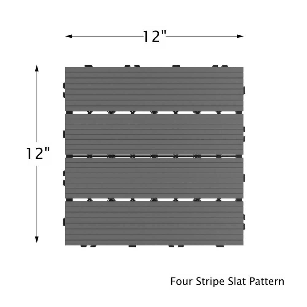 12 in. x 12 in. Outdoor Interlocking Slat Polypropylene Patio and Deck Tile Flooring in Dark Gray (Set of 6) - Hercitys