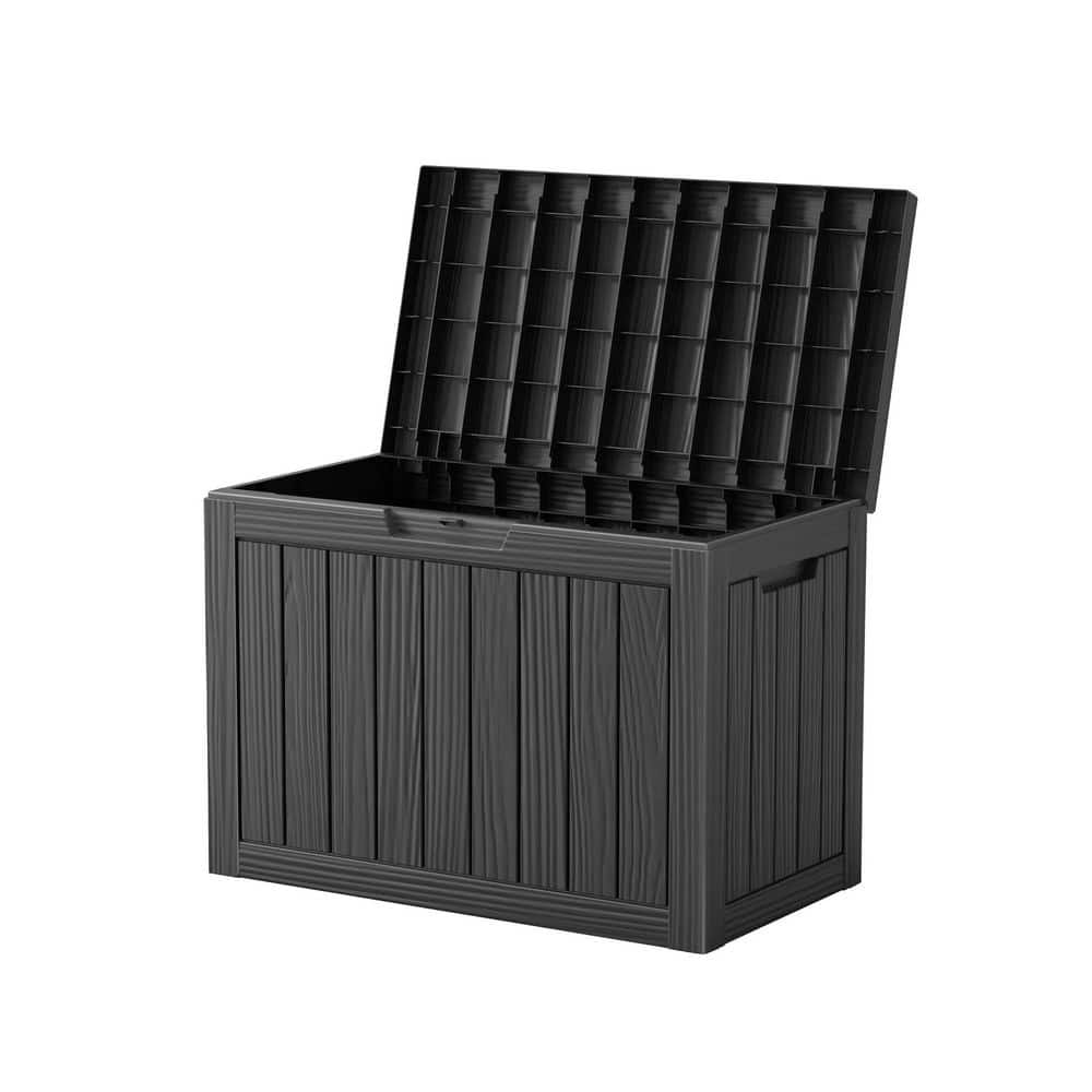 45 Gal. Durable Plastic Wood Look Outdoor Storage Deck Box in Black - Hercitys