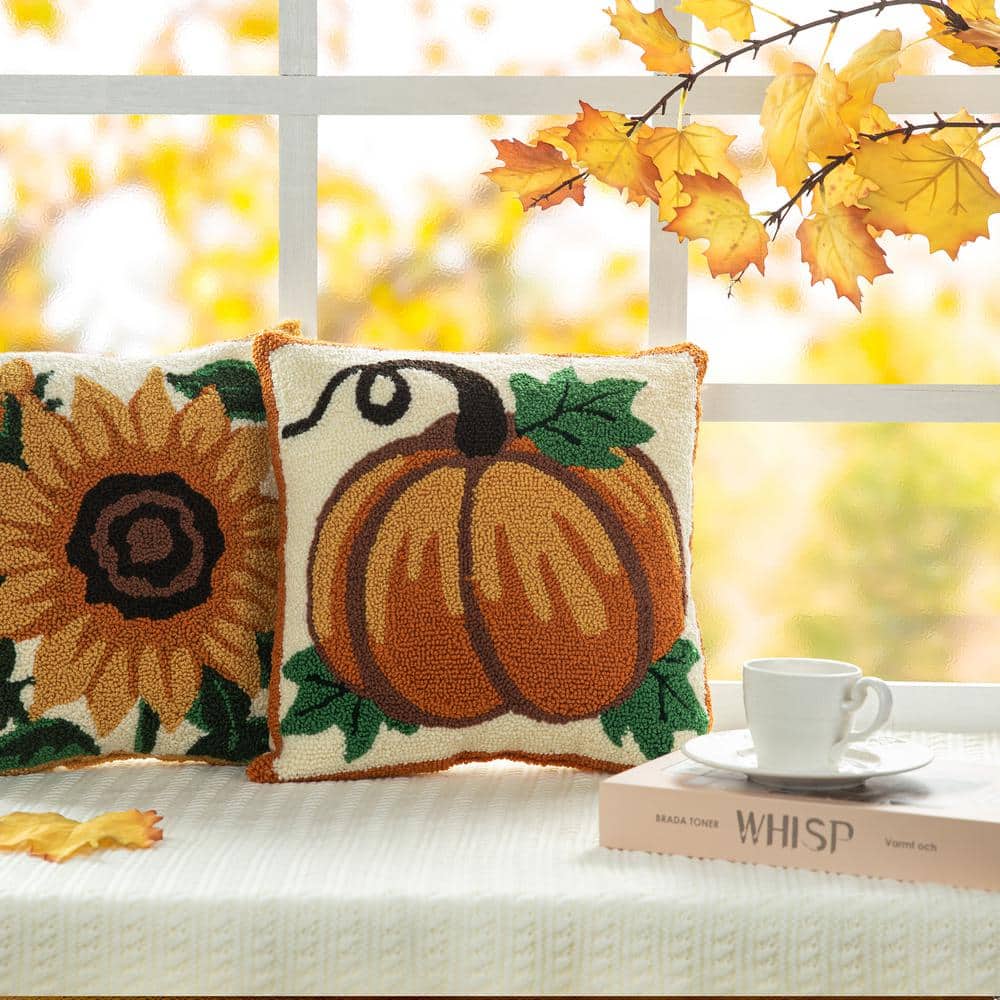 14 in. H Fall Hooked Pumpkin Pillow - Hercitys
