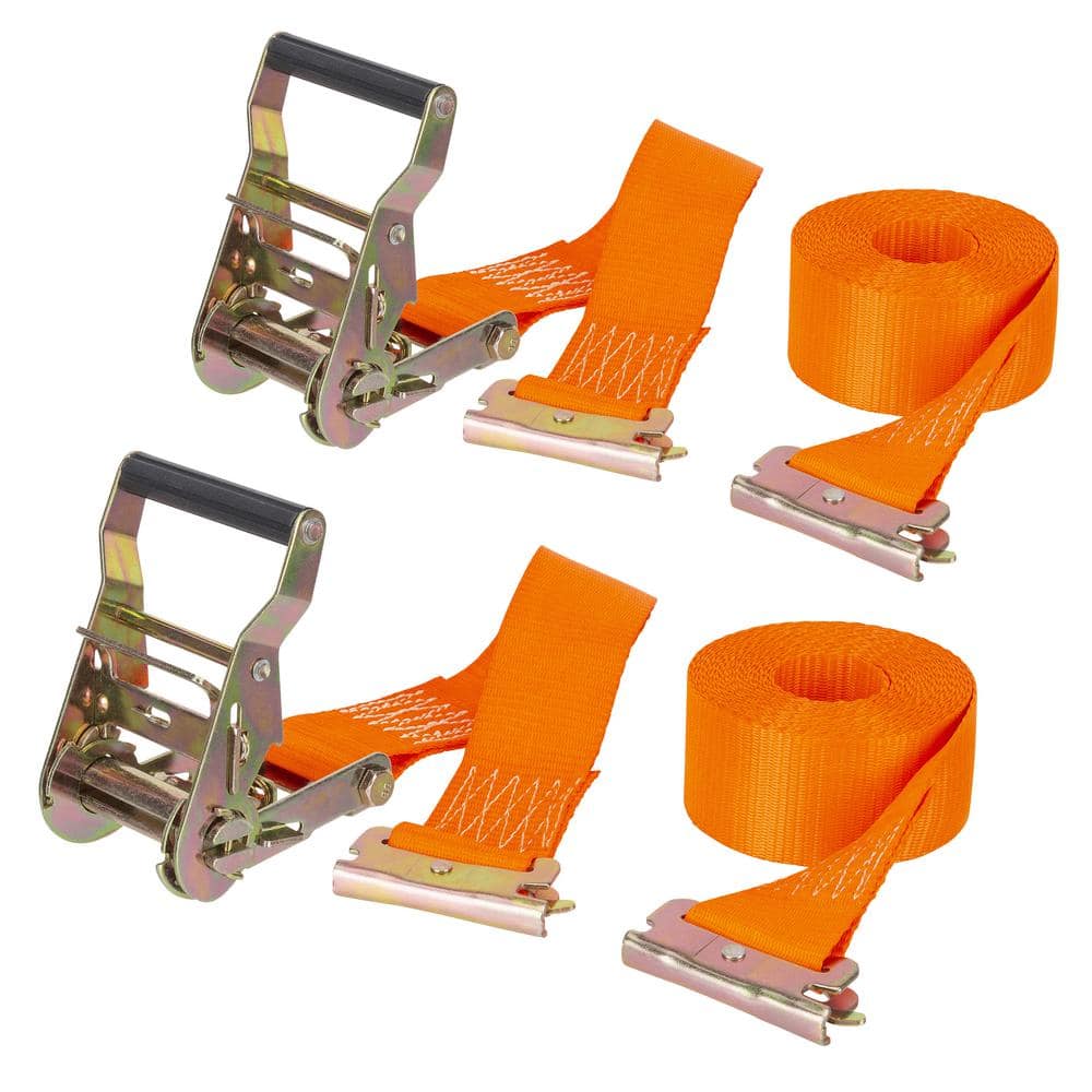 2 in. W x 16 ft. L, 3,000 lbs. Capacity Orange E-Track and X-Track Ratchet Strap – 2 pk - Hercitys