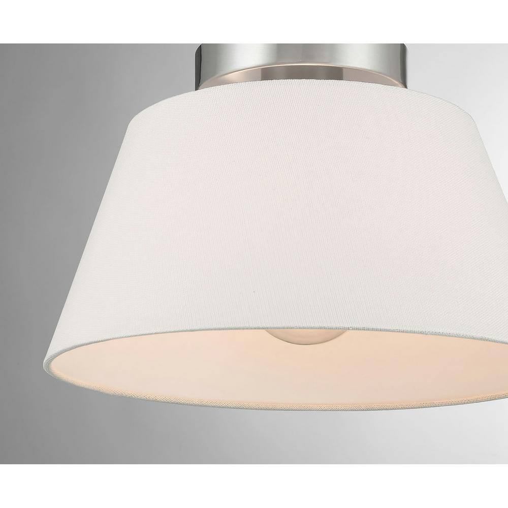 12 in. W x 7.5 in. H 1-Light Brushed Nickel Modern Semi-Flush Mount with White Linen Fabric Shade - Hercitys