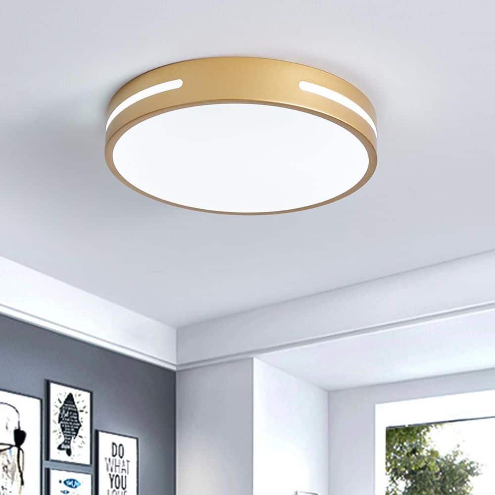 11.8 in. 1-Light LED Flush Mount Ceiling Light 24-Watt Close to Ceiling Light with PS Shade, Copper Gold - Hercitys