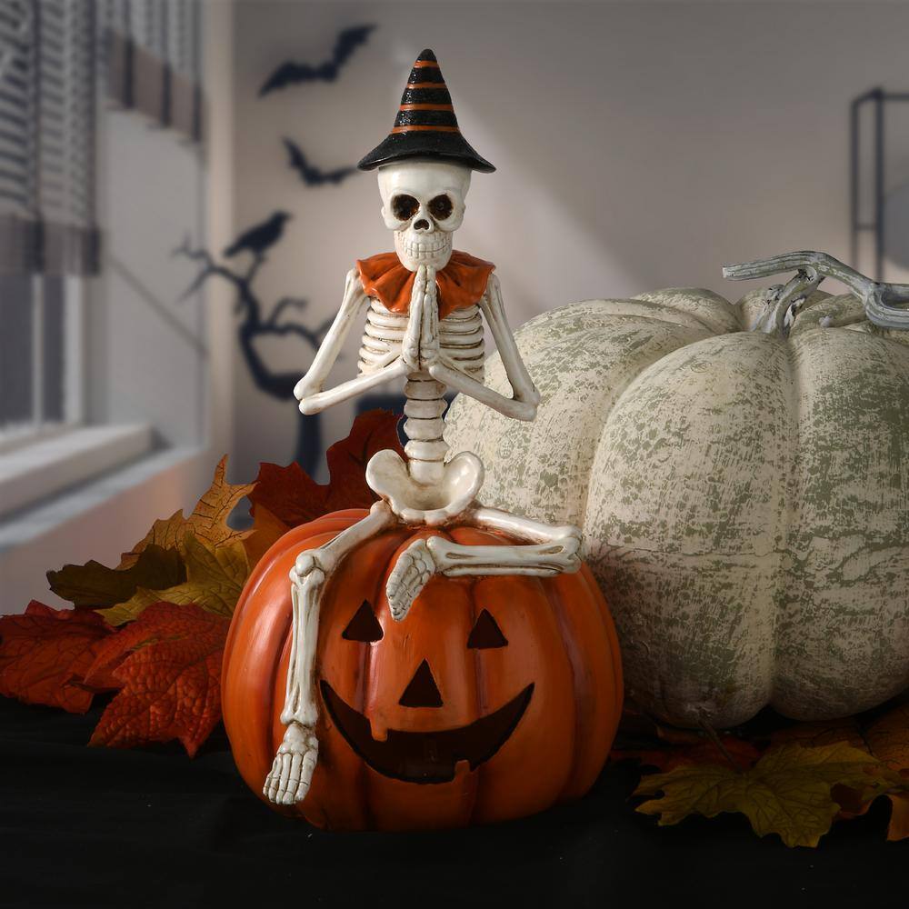12 in. Skull Sitting on Pumpkin with Multi-Color LED Light - Hercitys