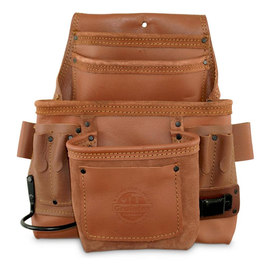 10-Pocket Nail and Tool Pouch Tan Color Industrial Grade Leather - Hercitys