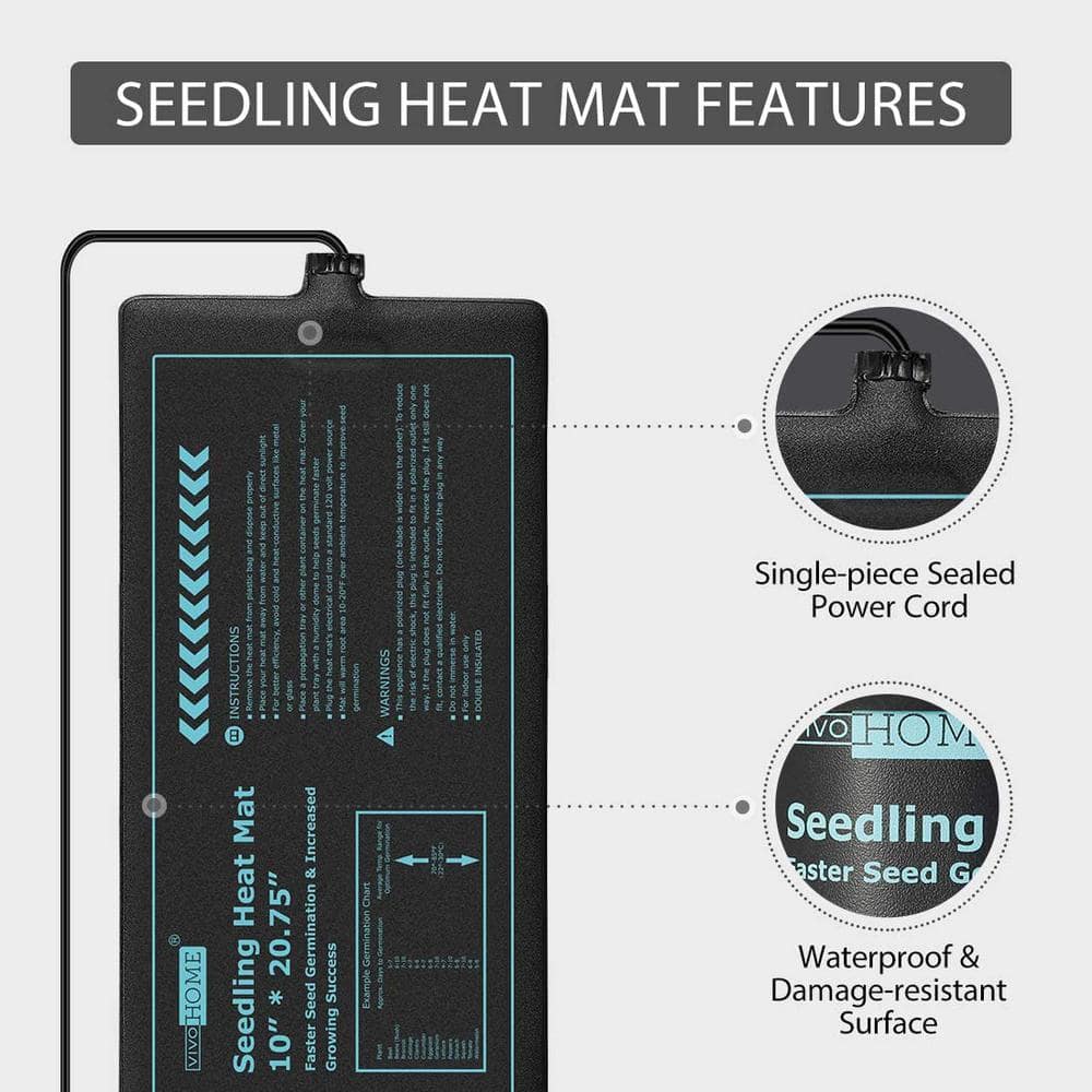 10 in. x 20.75 in. Waterproof Seedling Heat Mat with 40°F to 108°F Thermostat Controller - Hercitys