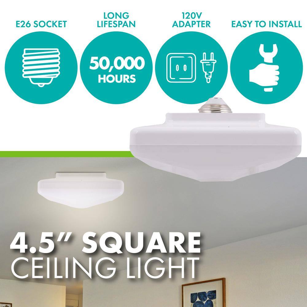 4.5 in. 60-Watt Square White Integrated LED Flush Mount with White Plastic Shade (4-Pack) - Hercitys