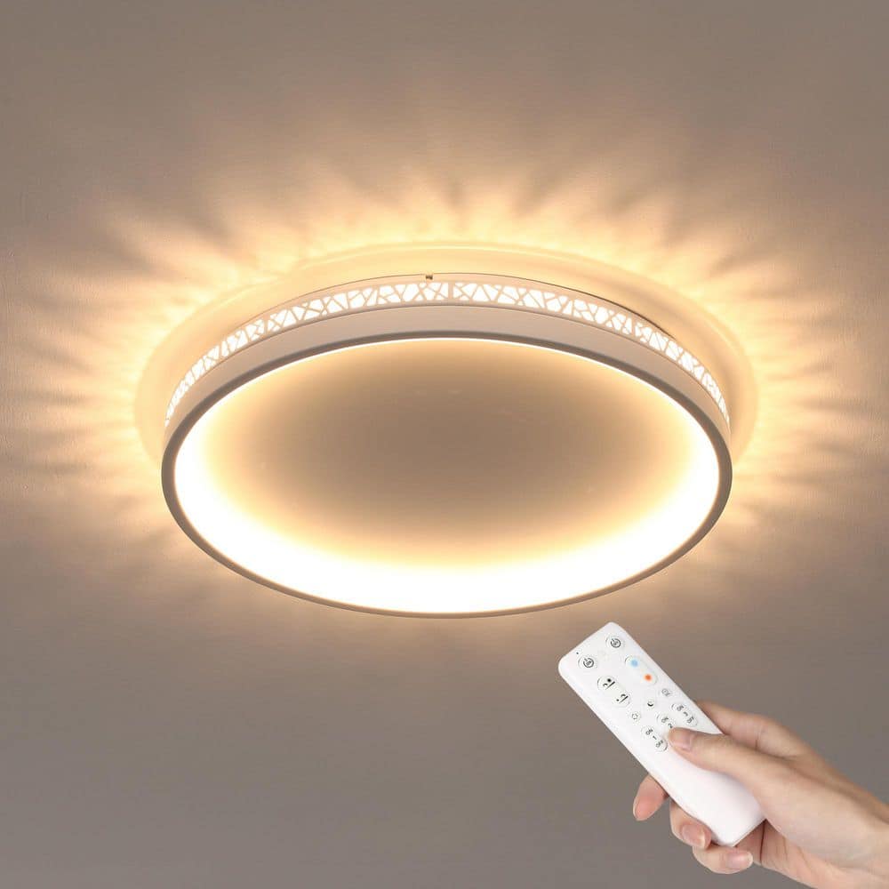 16 in. Modern White Dimmable Integrated LED Flush Mount Ceiling Light Fixtures Bird Nest Trim with Remote for Bedroom - Hercitys