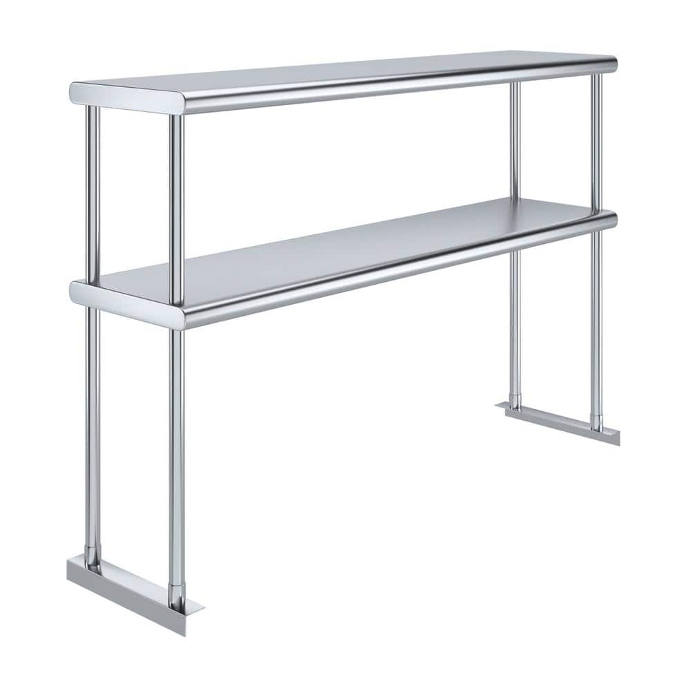12 in. x 48 in. Stainless Steel Double OverShelf for Kitchen Utility Table with 2-Tier Overshelf - Hercitys