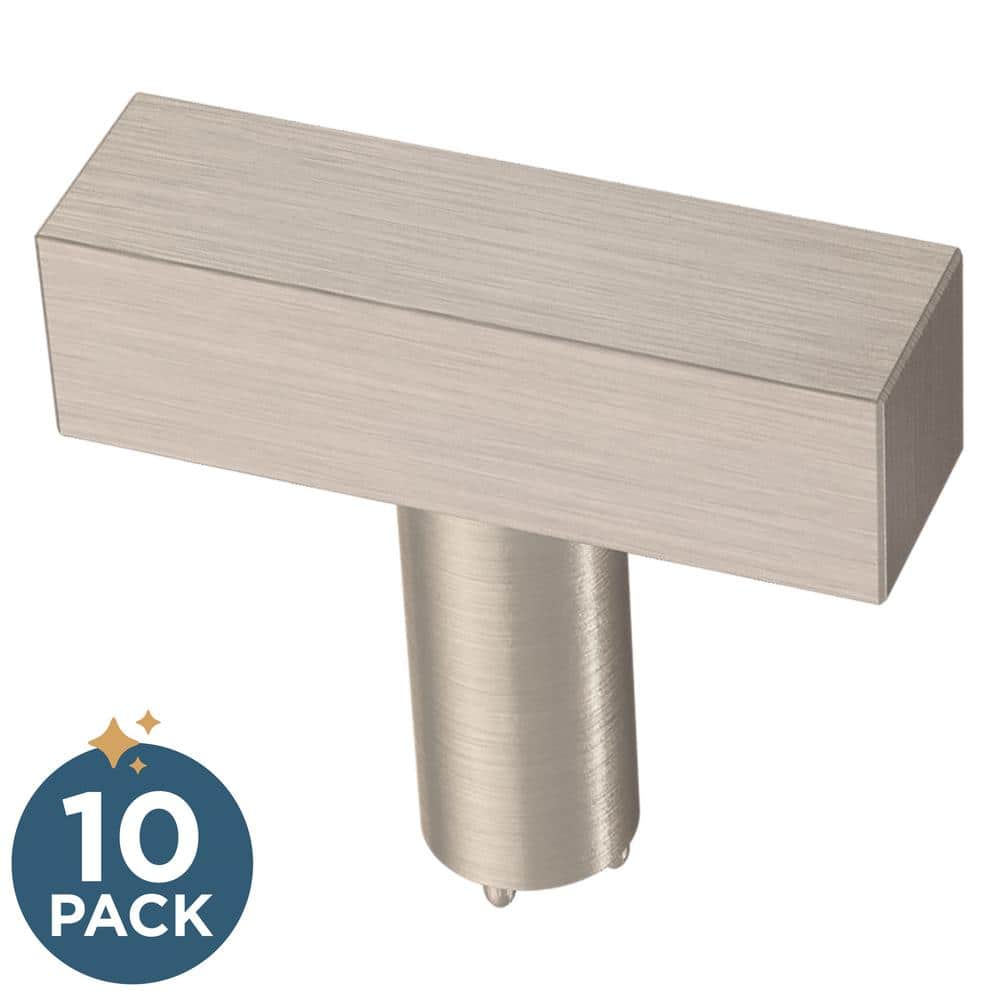 (10-Pack) Simple Square Bar 1-1/4 in. (32 mm) Modern Stainless Steel T-Shaped Bar Cabinet Knobs - Hercitys