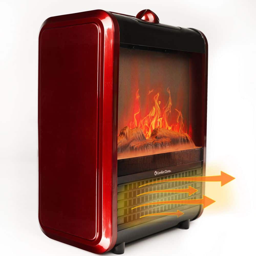 1,200-Watt Mini Ceramic Fireplace Electric Heater with Simulated Flame in Red - Hercitys