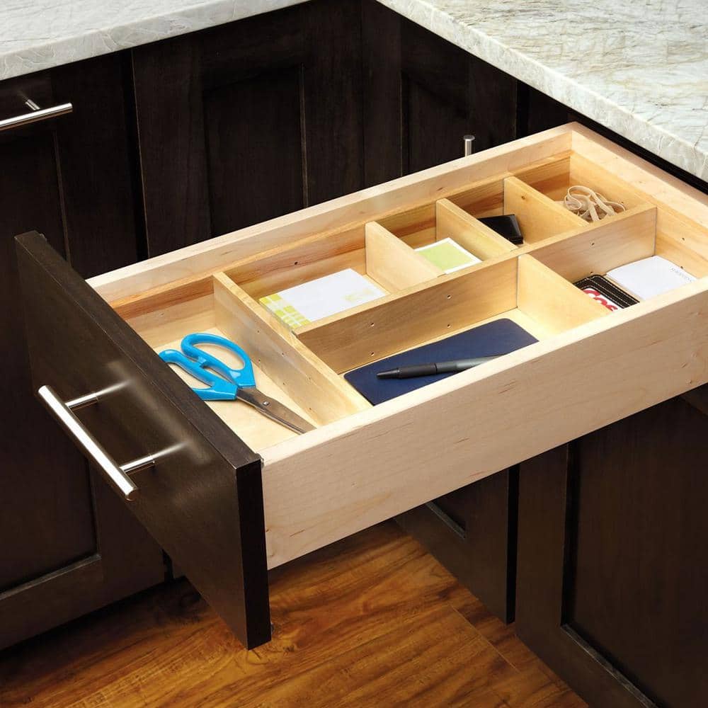 2.5 in. H x 9.88 in. W x 19.13 in. D Maple Wood Customizable Drop In Kitchen Cutlery Drawer Organizer - Hercitys