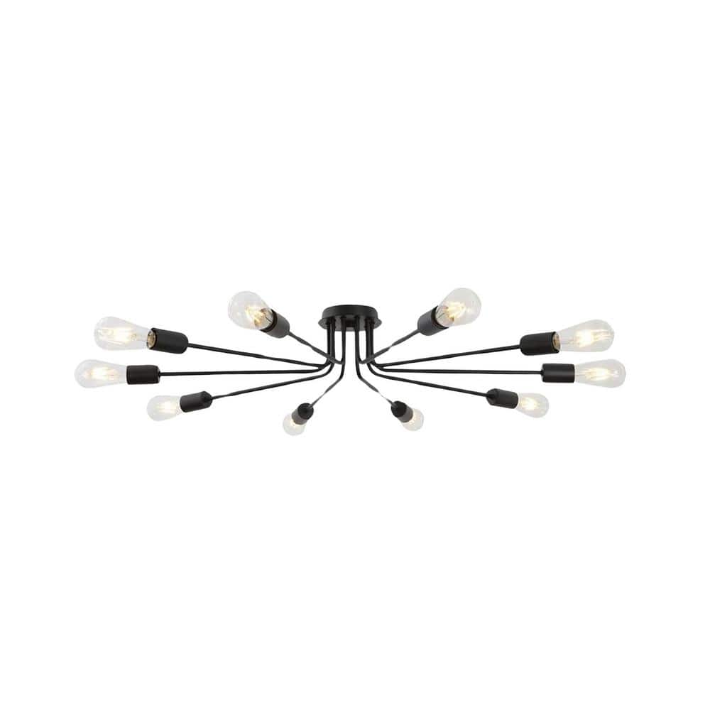 44.48 in. 10-Light Black Sputnik Chandelier Black Ceiling Light Semi- Flush Mount Light Ceiling Lamp - Hercitys