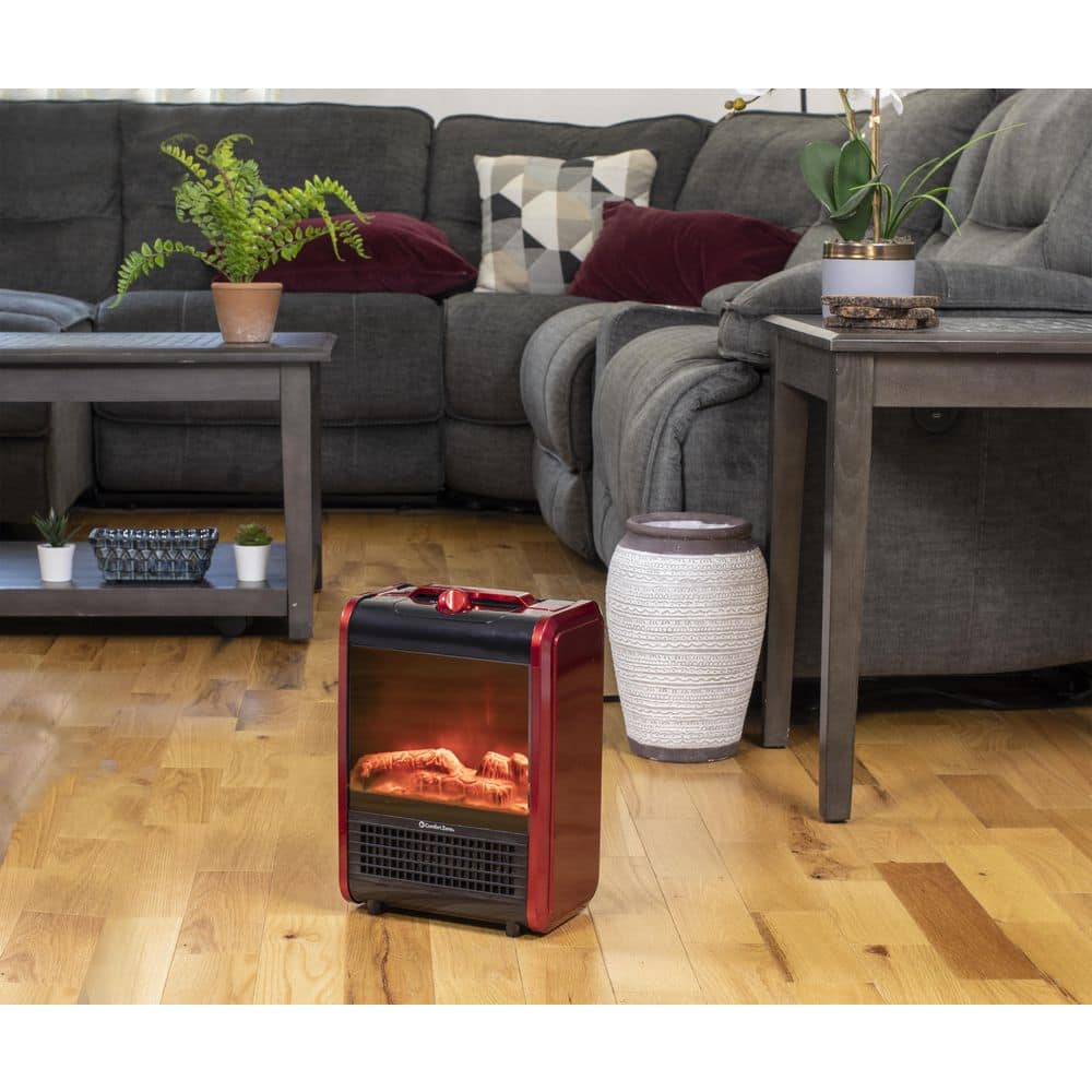 1,200-Watt Mini Ceramic Fireplace Electric Heater with Simulated Flame in Red - Hercitys