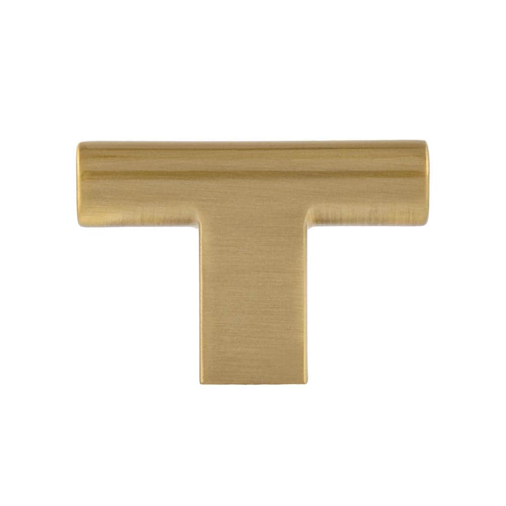 10-Pack Vail 2 in. (51 mm) Modern Satin Brass T-Shaped Cabinet Knob - Hercitys