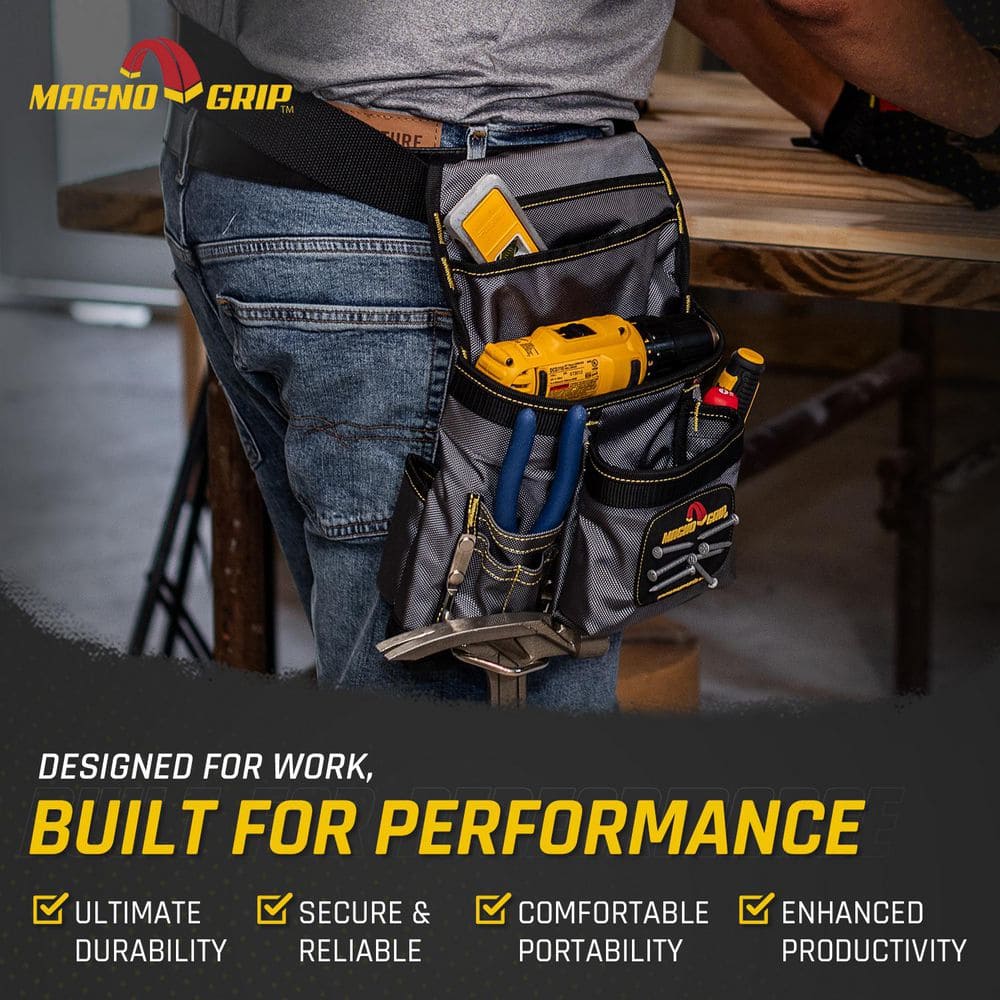 11 in. 10-Pocket Platinum Magnetic Tool Pouch with Belt - Hercitys