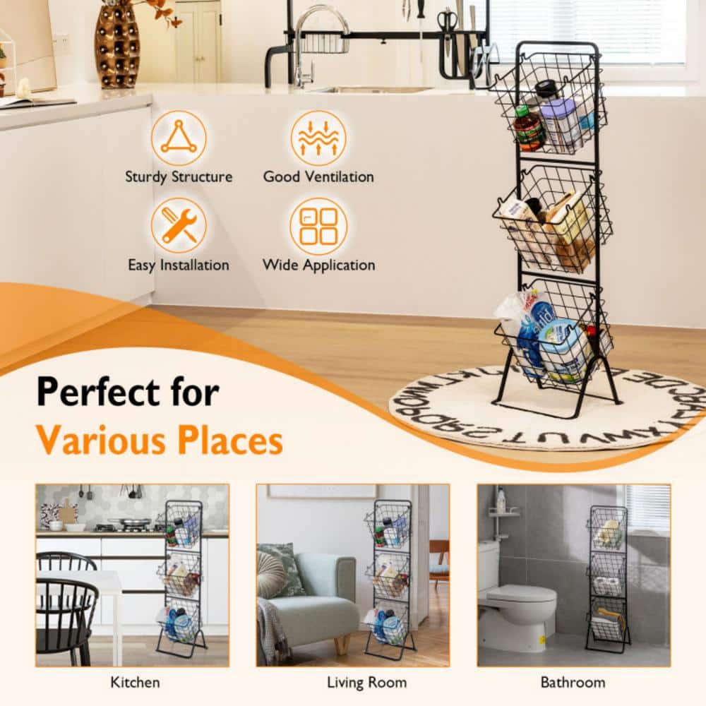 3-Tier Fruit Vegetable Storage Basket with Adjustable Heights - Hercitys