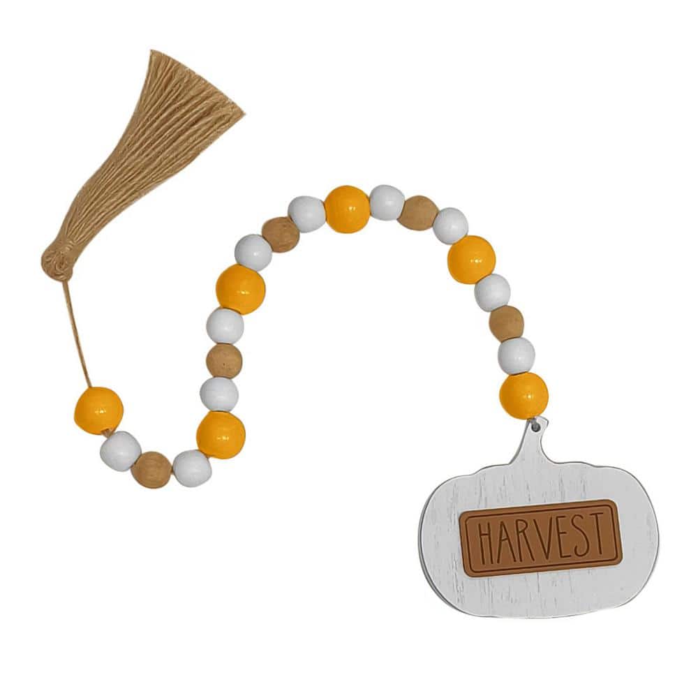 19.5 in. White Harvest Pumpkin Wood Bead Garland with Tassels Decor - Hercitys