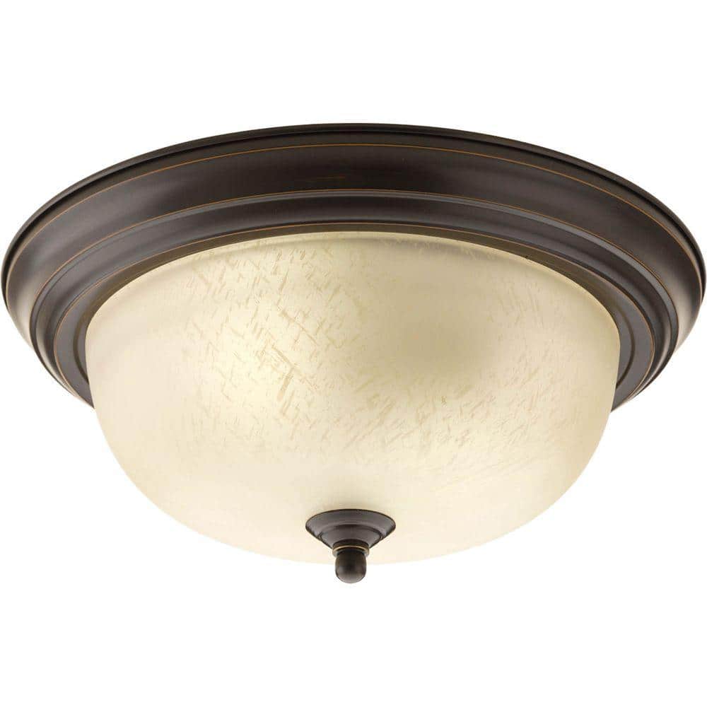 2-Light Antique Bronze Flush Mount with Etched Umber Linen Glass - Hercitys