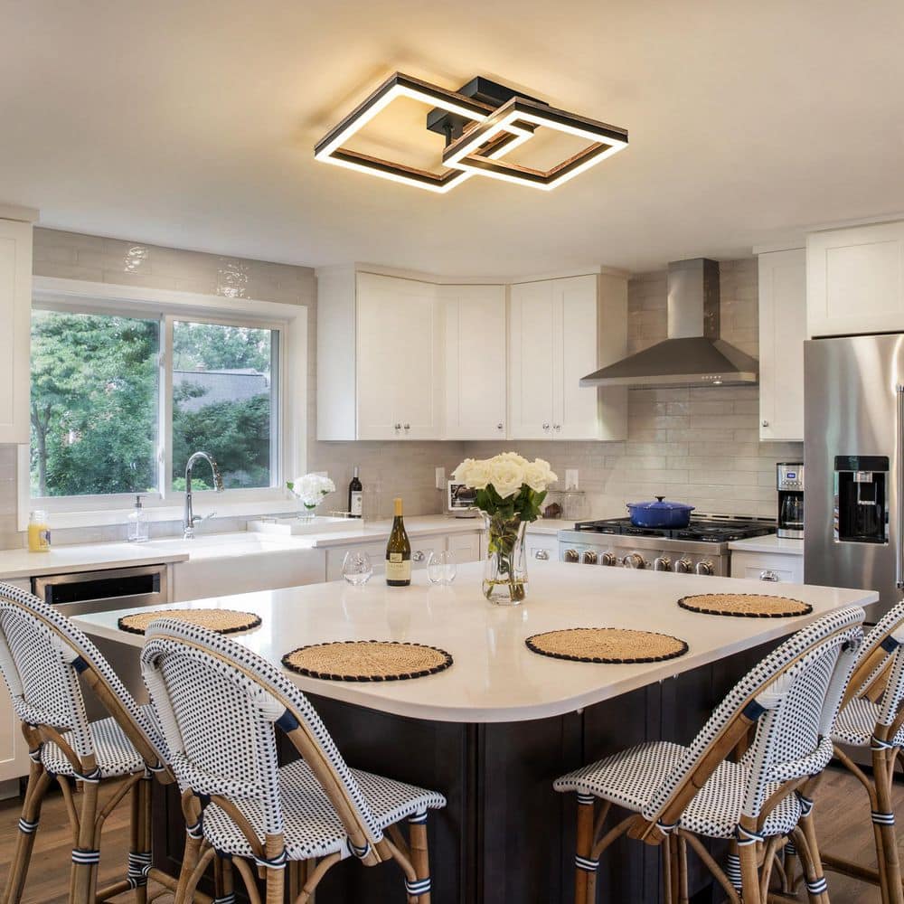 13.39 in. 2-Light Wooden Integrated LED Flush Mount Ceiling Light - Hercitys