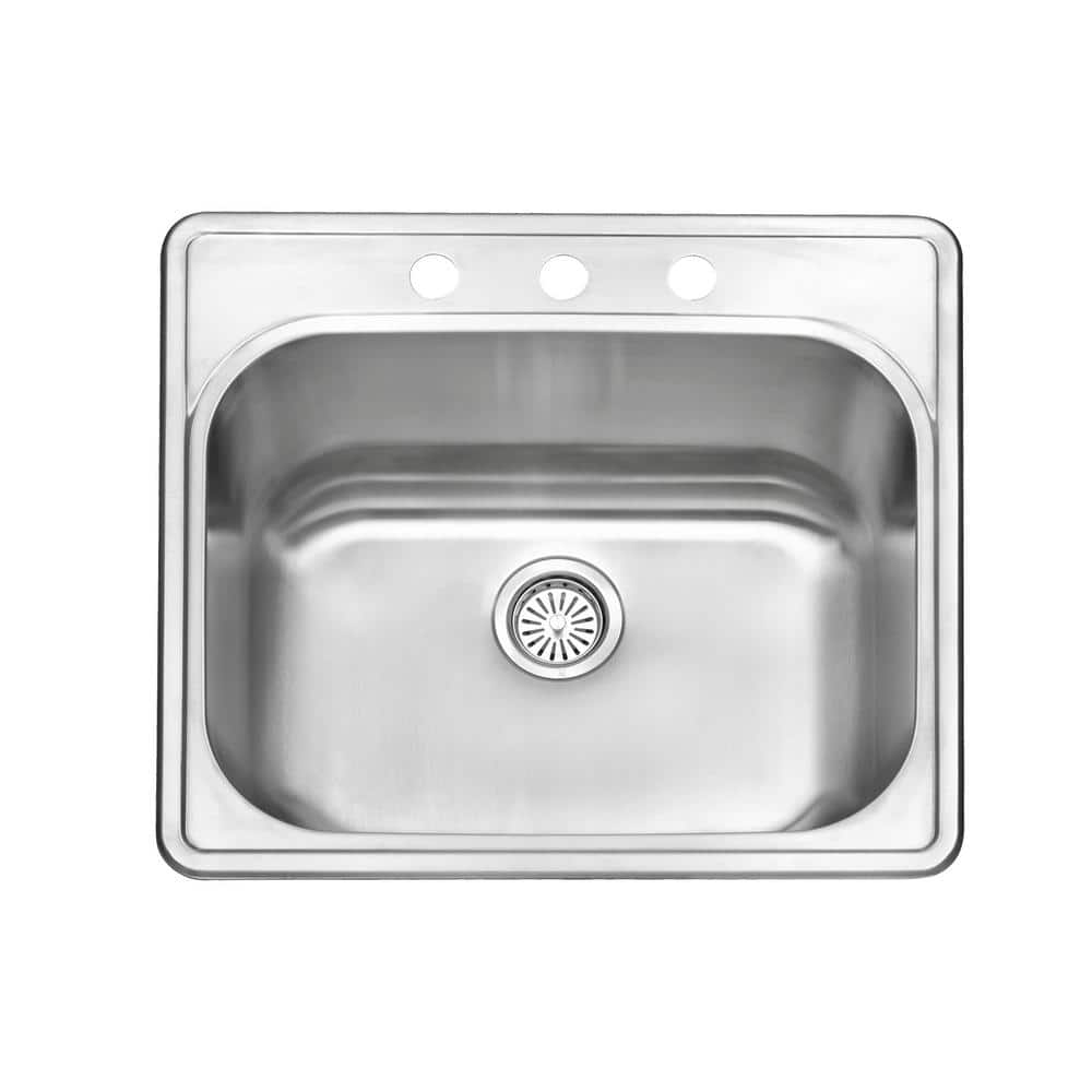12 in. Depth 18-Gauge Stainless Steel 25 in. Single Bowl Drop-In Kitchen Sink with Bottom Grid - Hercitys