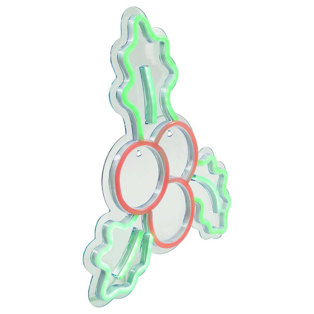 12 in. LED Lighted Neon Style Holly Berries Christmas Window Silhouette - Hercitys