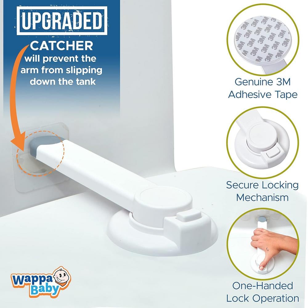 1-Piece Bath Hardware Set Baby Toilet Lock with Mounting Hardware 3M Adhesive in White - Hercitys