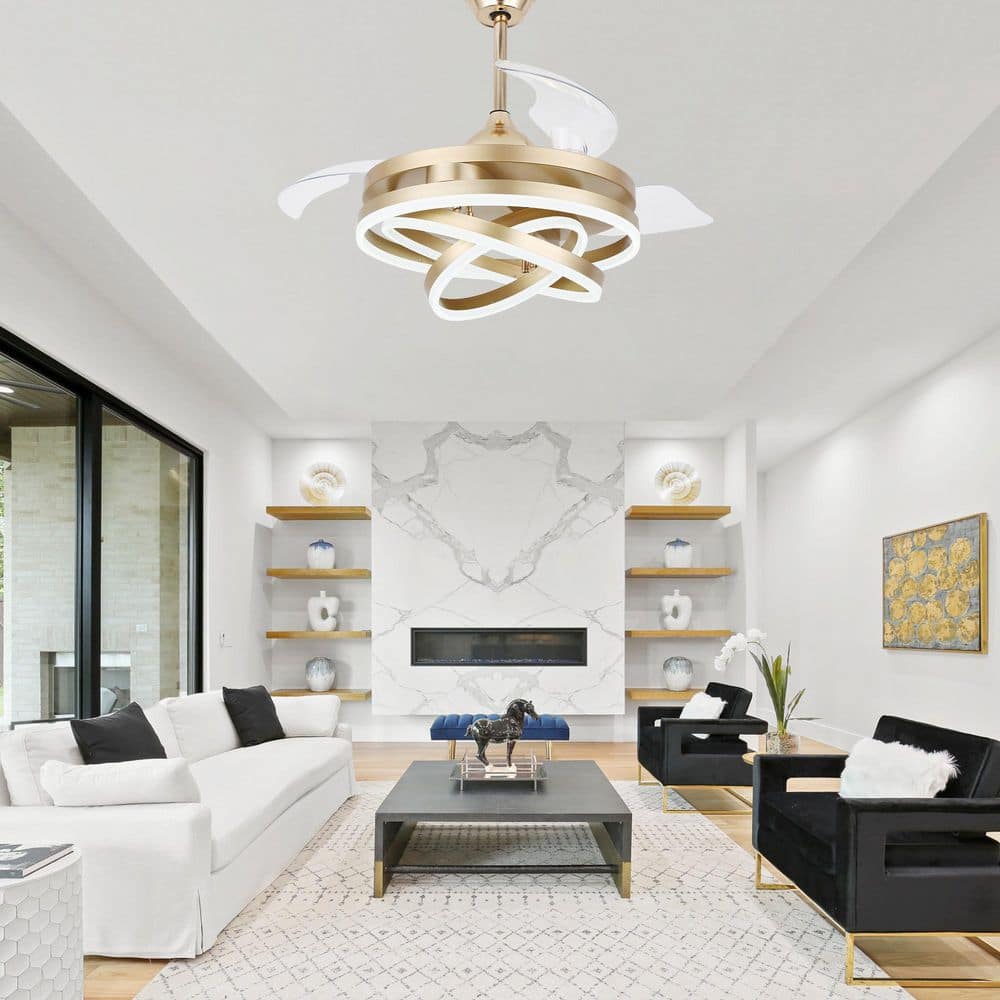 42 in. LED Indoor Gold Reversible Invisible Blades Ceiling Fan with Remote Control and Light Kit - Hercitys
