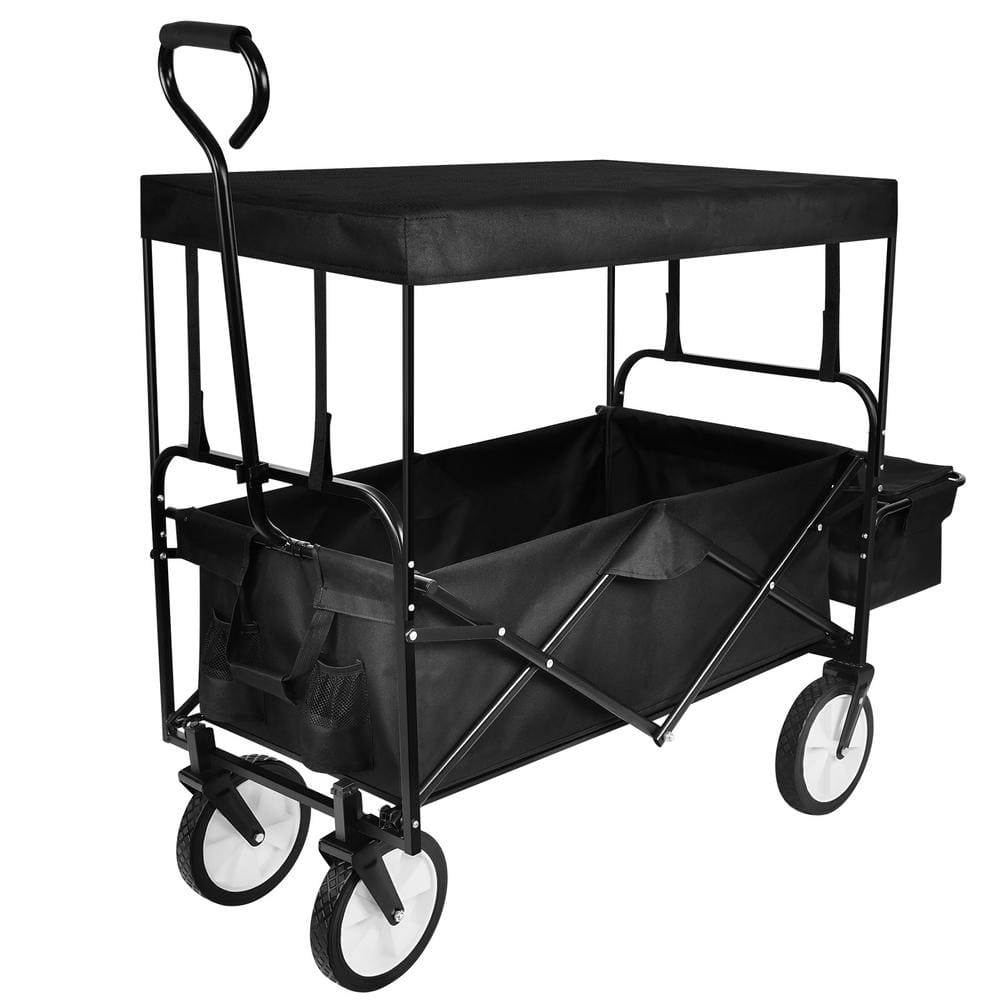 4.84 cu. ft. Steel Garden Cart Folding Hand Cart w/8 in. Wheels & Adjustable Handles for Shopping Picnic Beach & Camping - Hercitys