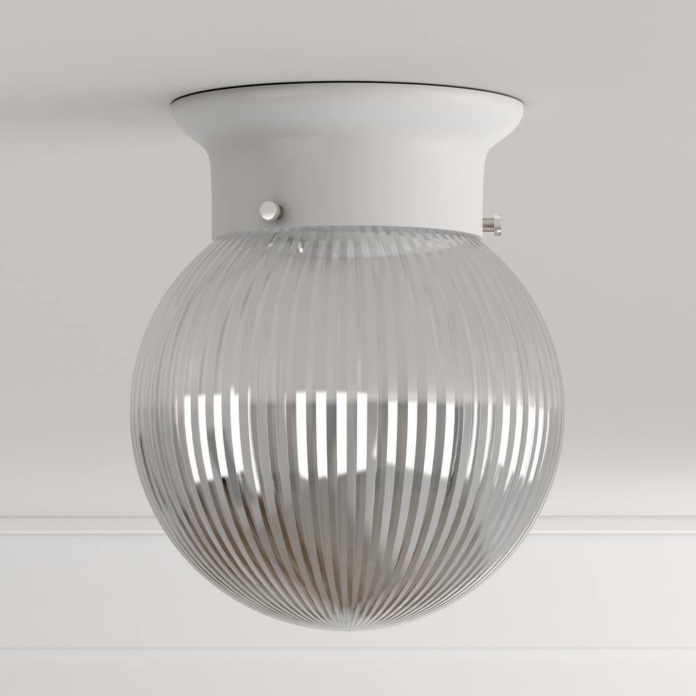 1-Light White Flush Mount with Clear Ribbed Glass - Hercitys