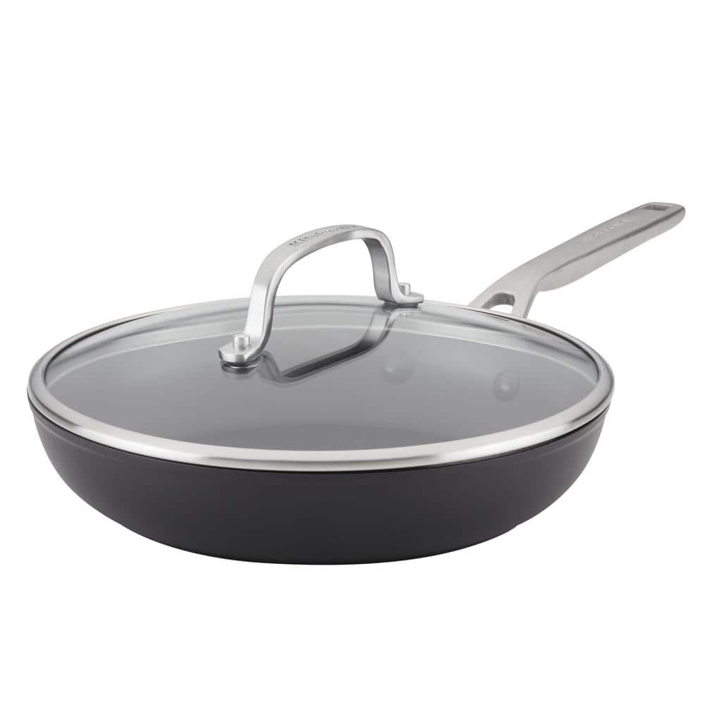 10 in. Hard Anodized Aluminum Nonstick Frying Pan with Lid Black - Hercitys
