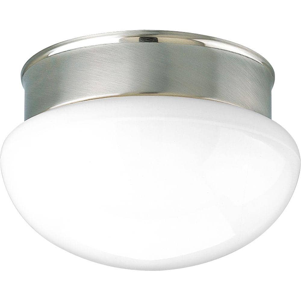 2-Light Brushed Nickel Flush Mount with White Glass - Hercitys