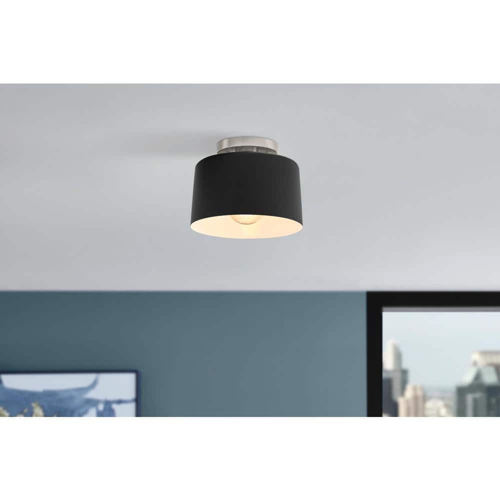 10 in. 1-Light Matte Black and Brushed Nickel Semi-Flush Mount - Hercitys